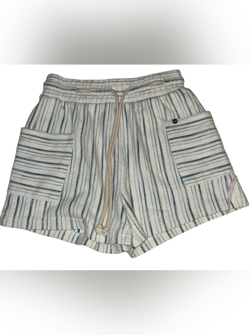 EUC Roxy High Rise Striped Size Medium Linen Blend Shorts Beach Coastal Summer - Picture 3 of 13